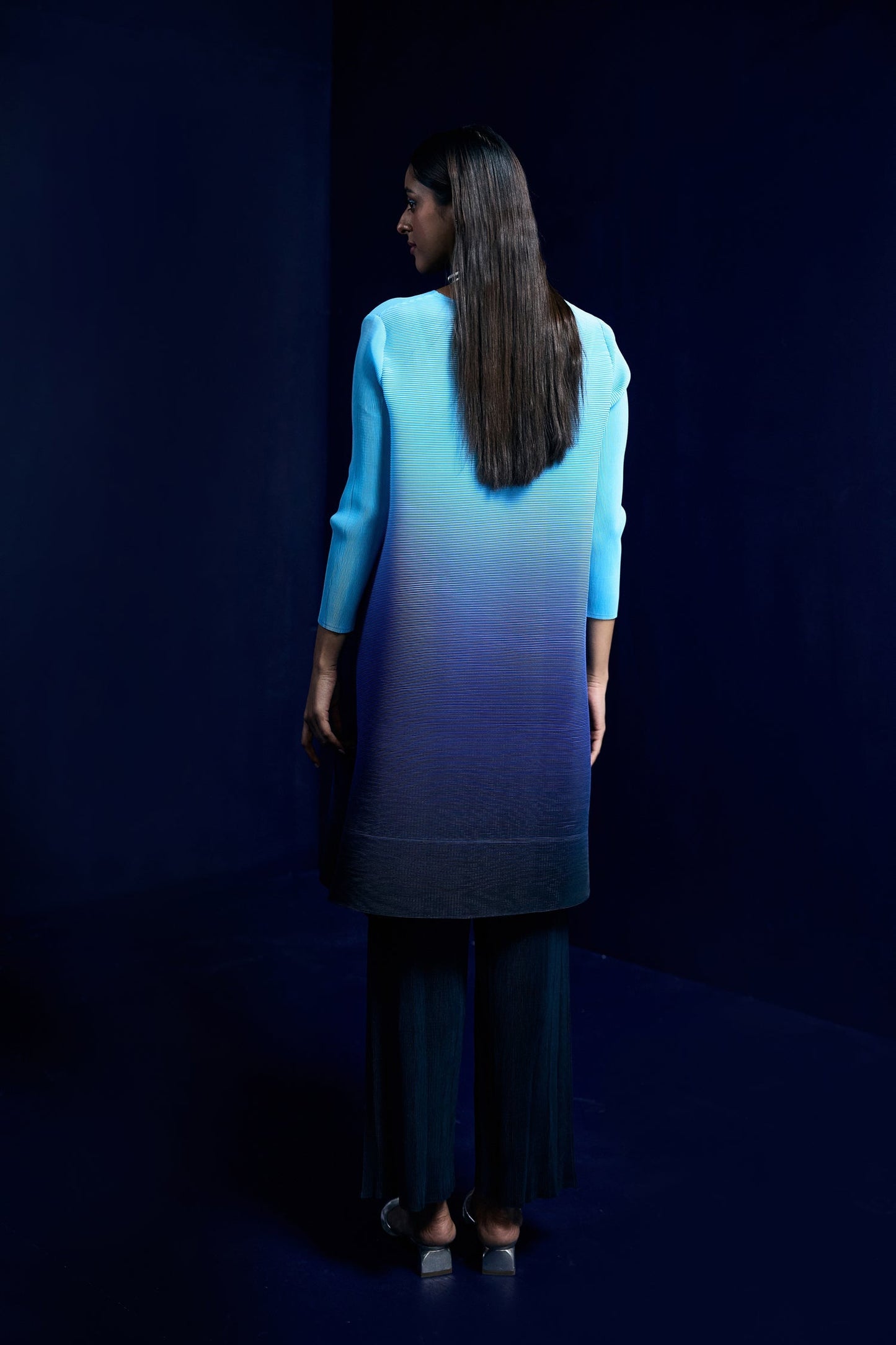 Sky Blue to Navy Blue Ombre Pleated Co Ords Set