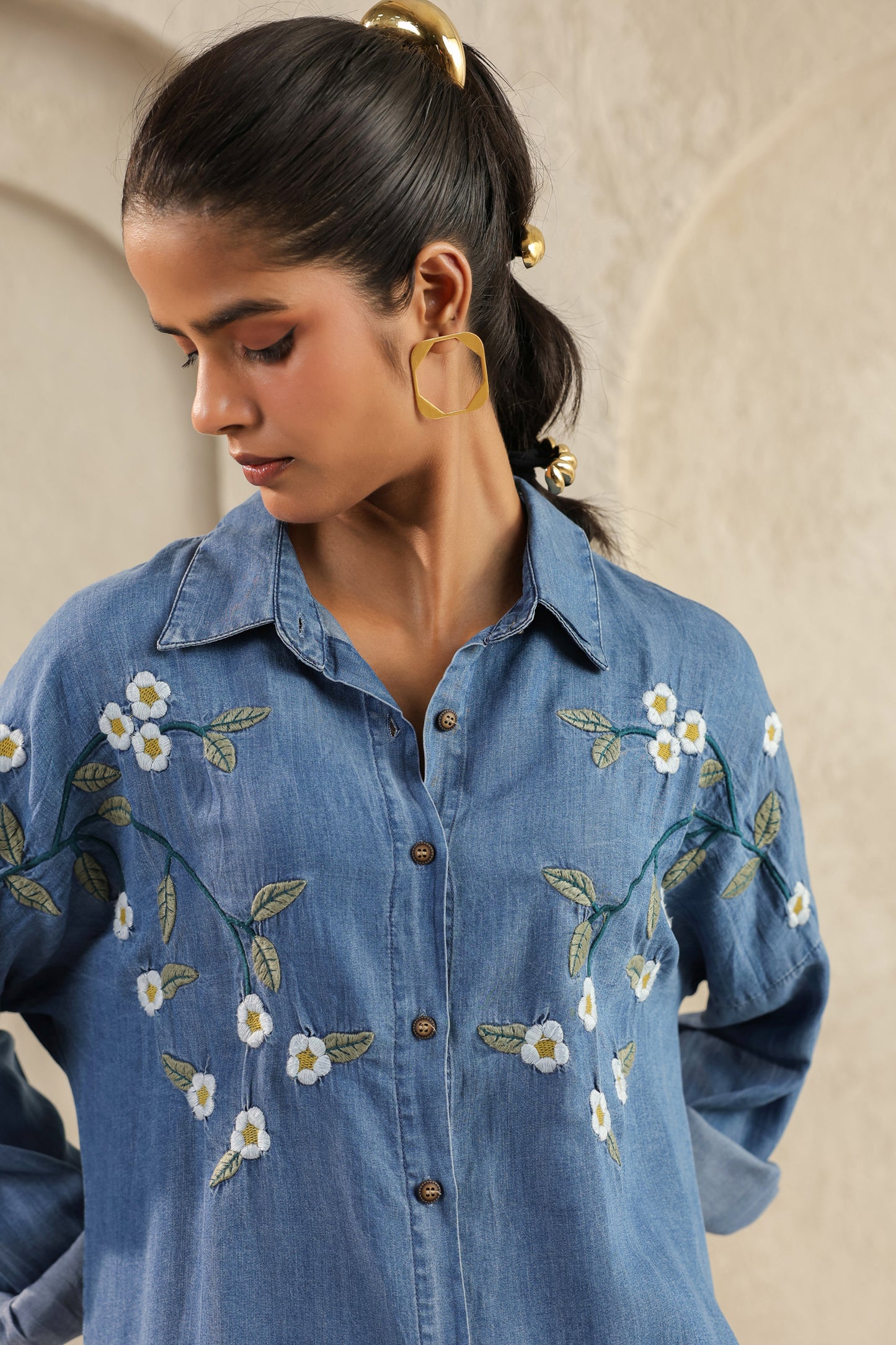 Blue Embroidered Denim Co-Ords Set