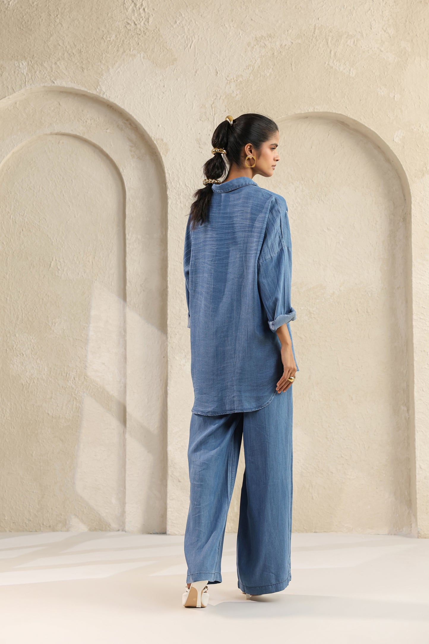 Blue Embroidered Denim Co-Ords Set