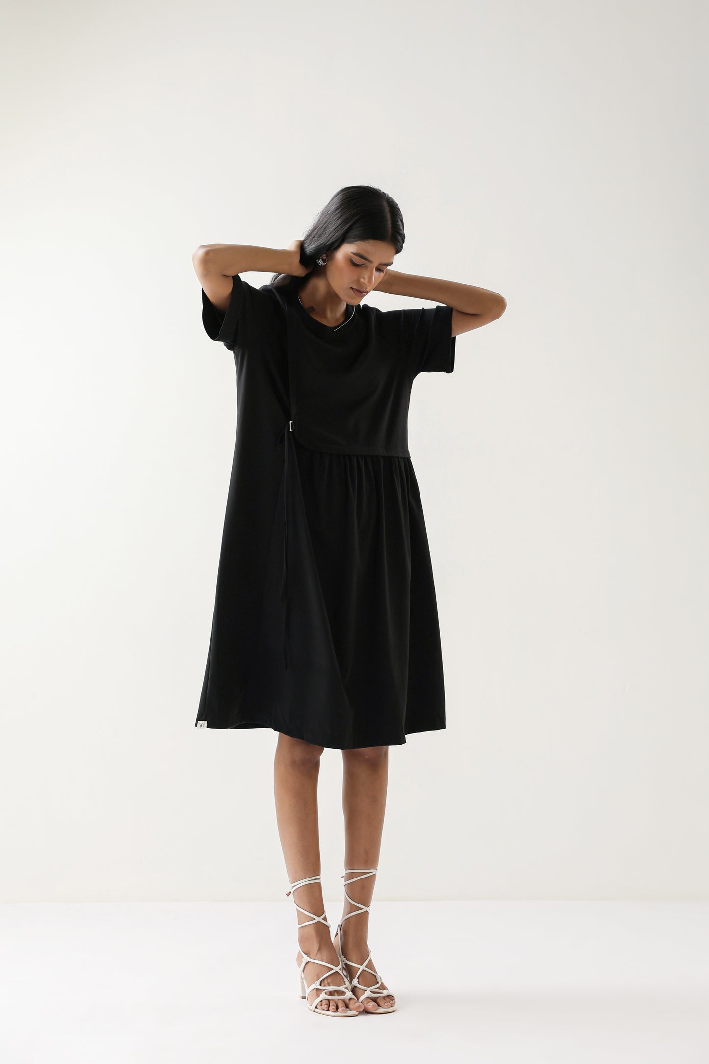 Solid Black Cotton Knit Dress