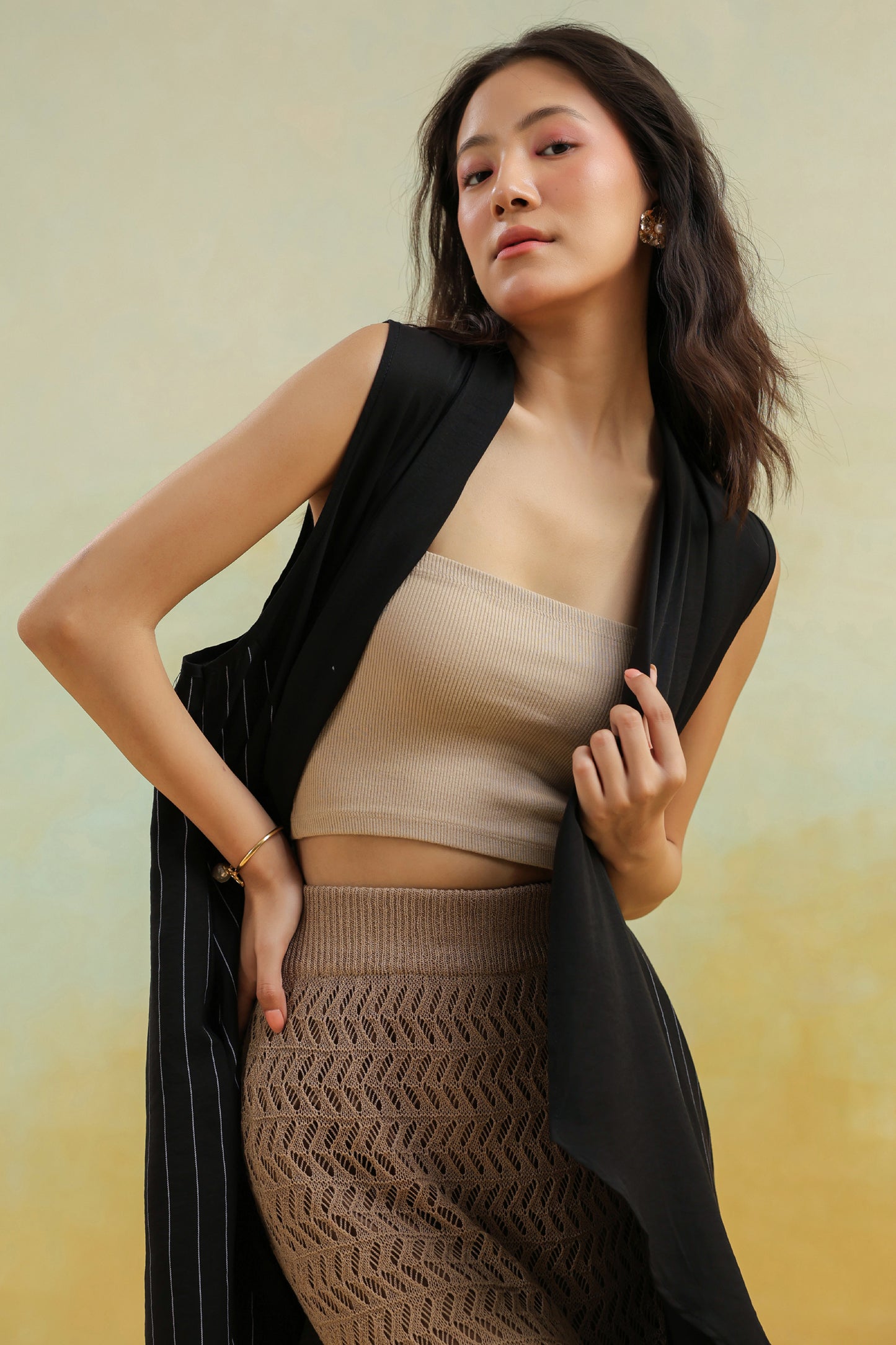 Black Cotton Shrug with Shawl Collar