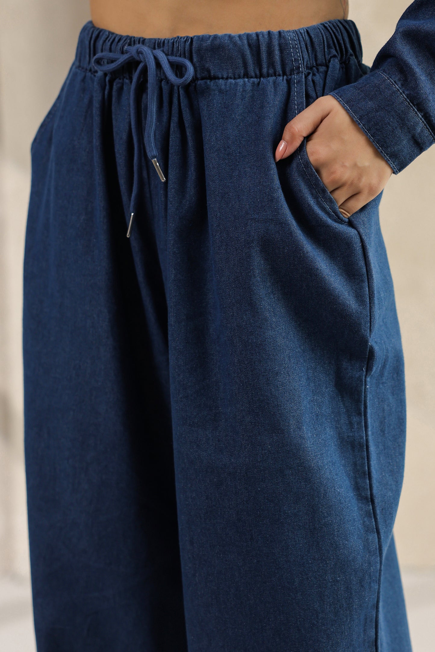Dark Blue Embroidered Denim Co-ords Set