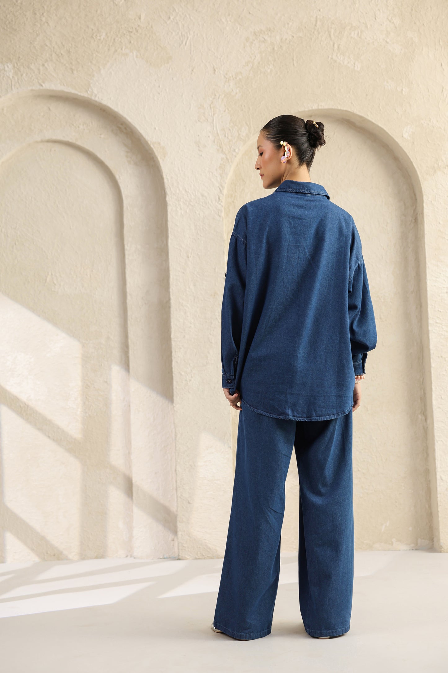 Dark Blue Embroidered Denim Co-ords Set