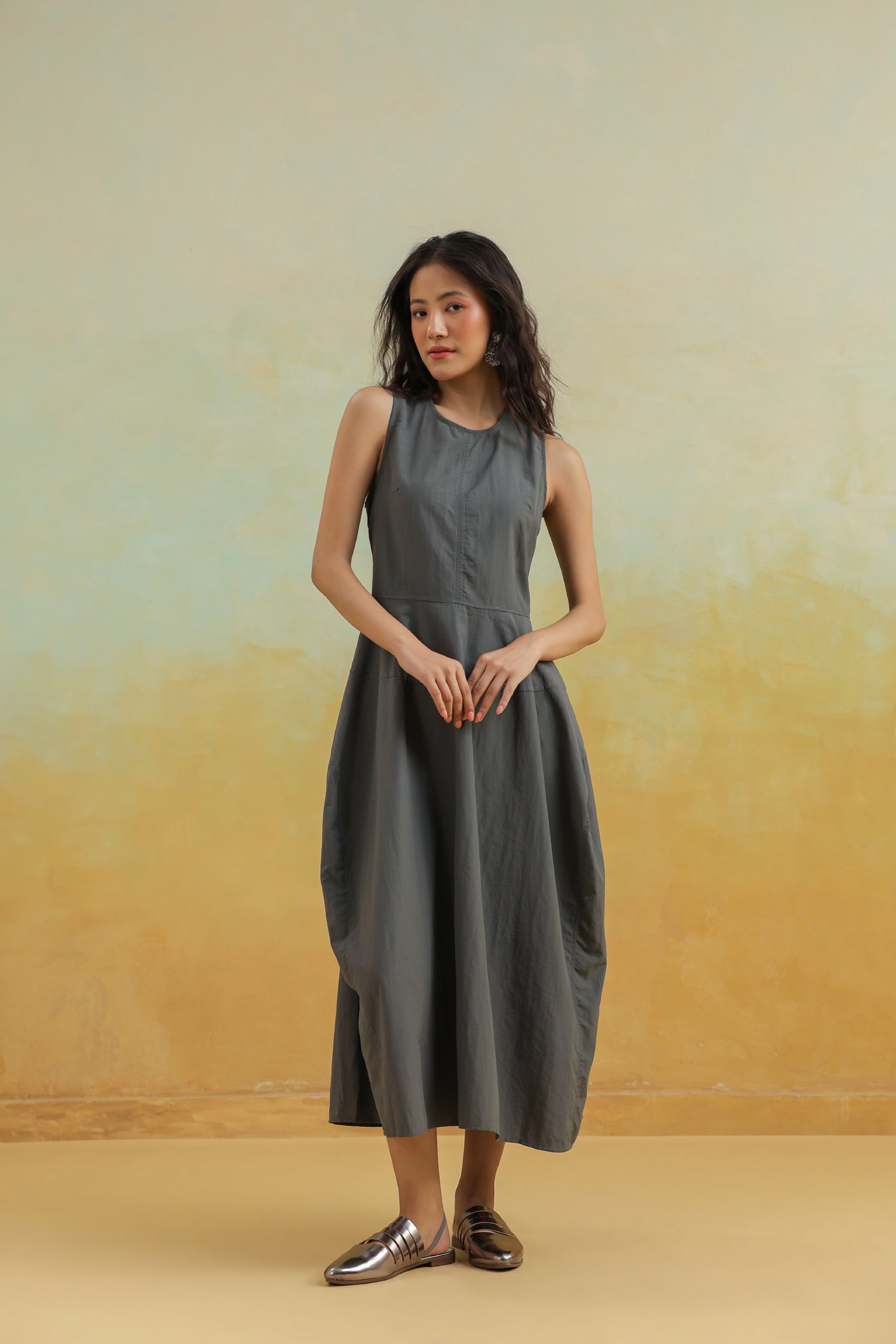 The Cloudline Sleeveless Cotton Dress Grey Minimal Mood The Cloudline Sleeveless Cotton Dress Grey Minimal Mood
