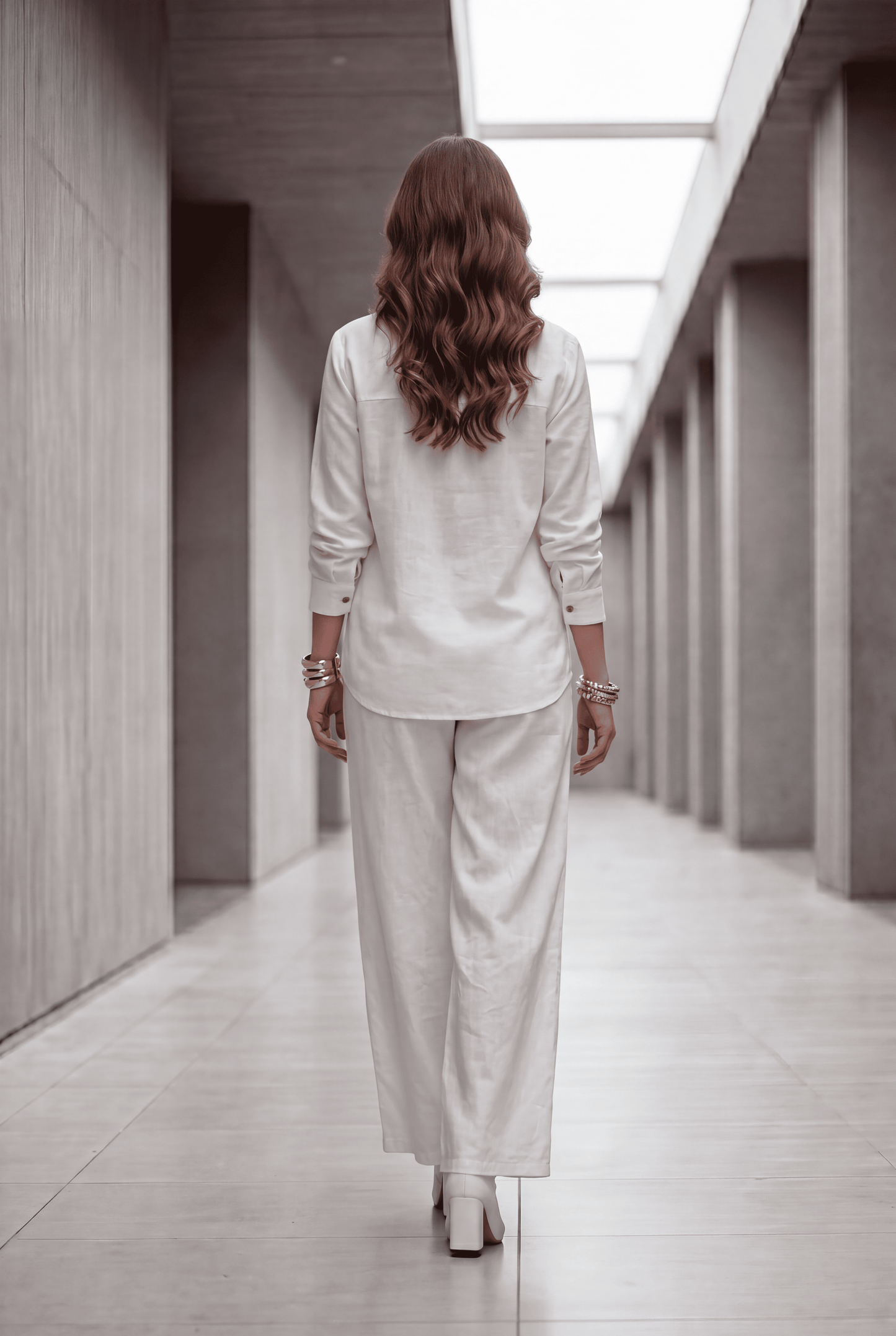 White Embroidered Denim Shirt & Straight-Fit Pant Co-Ord Set