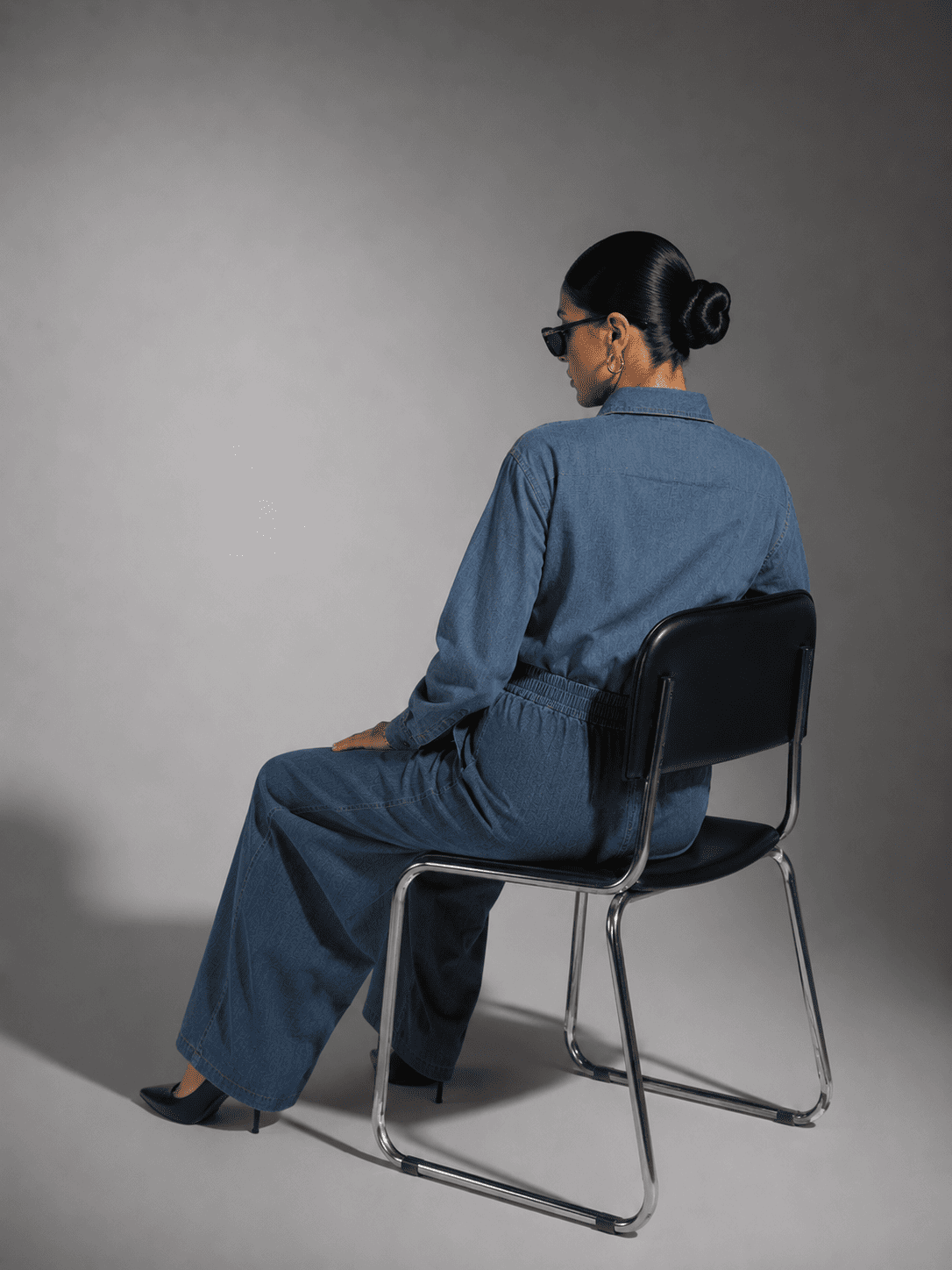 Dark Blue Embroidered Denim Co-Ord Set