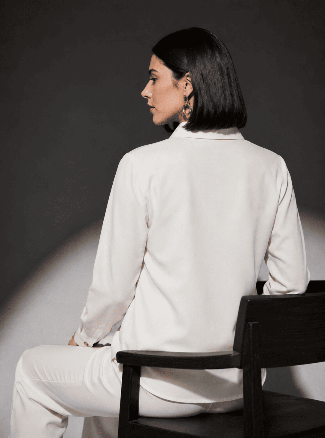 White Embroidered Denim Shirt and Wide-Leg Pant Co-Ord Set
