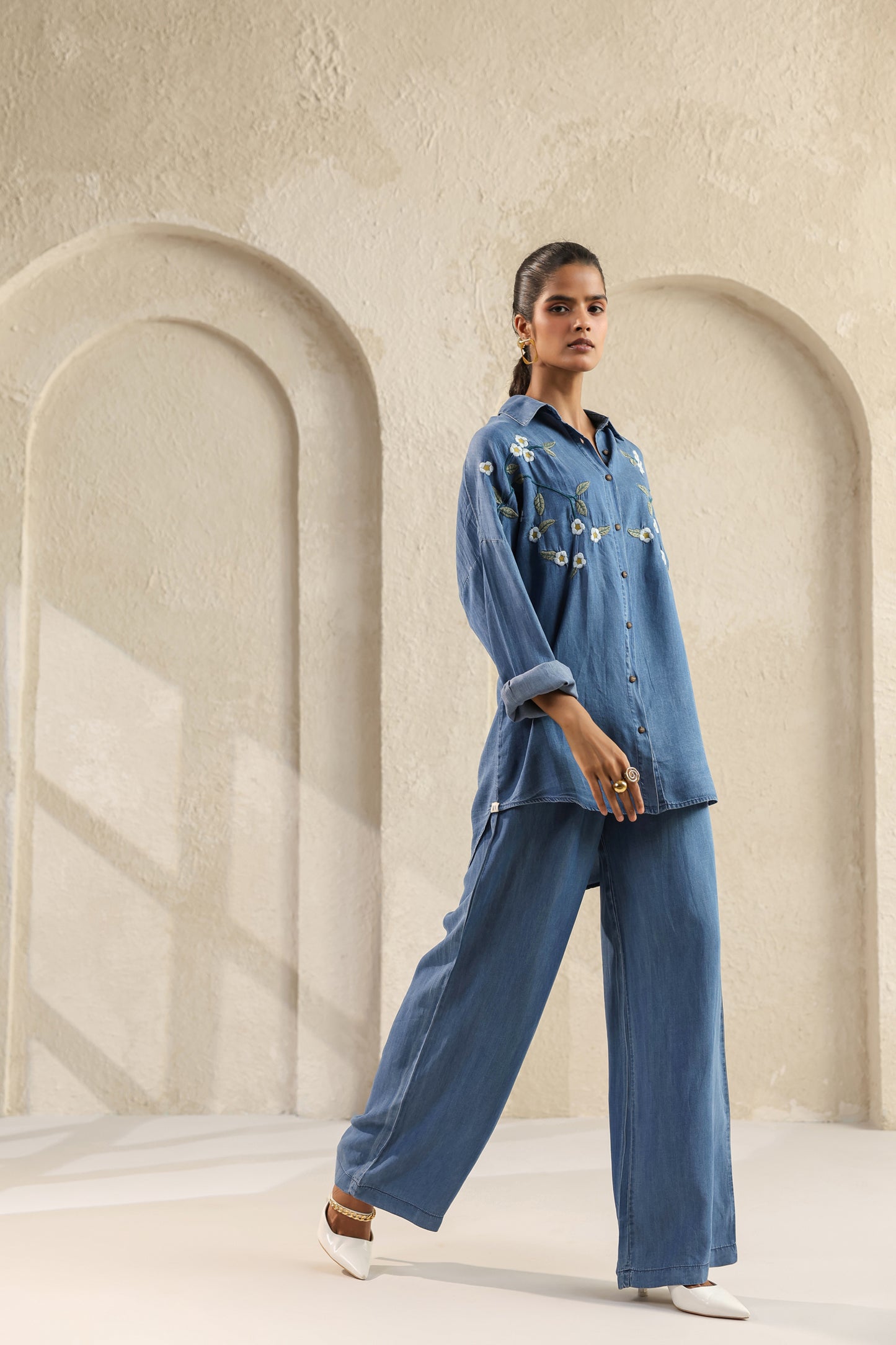 Blue Embroidered Denim Co-Ords Set