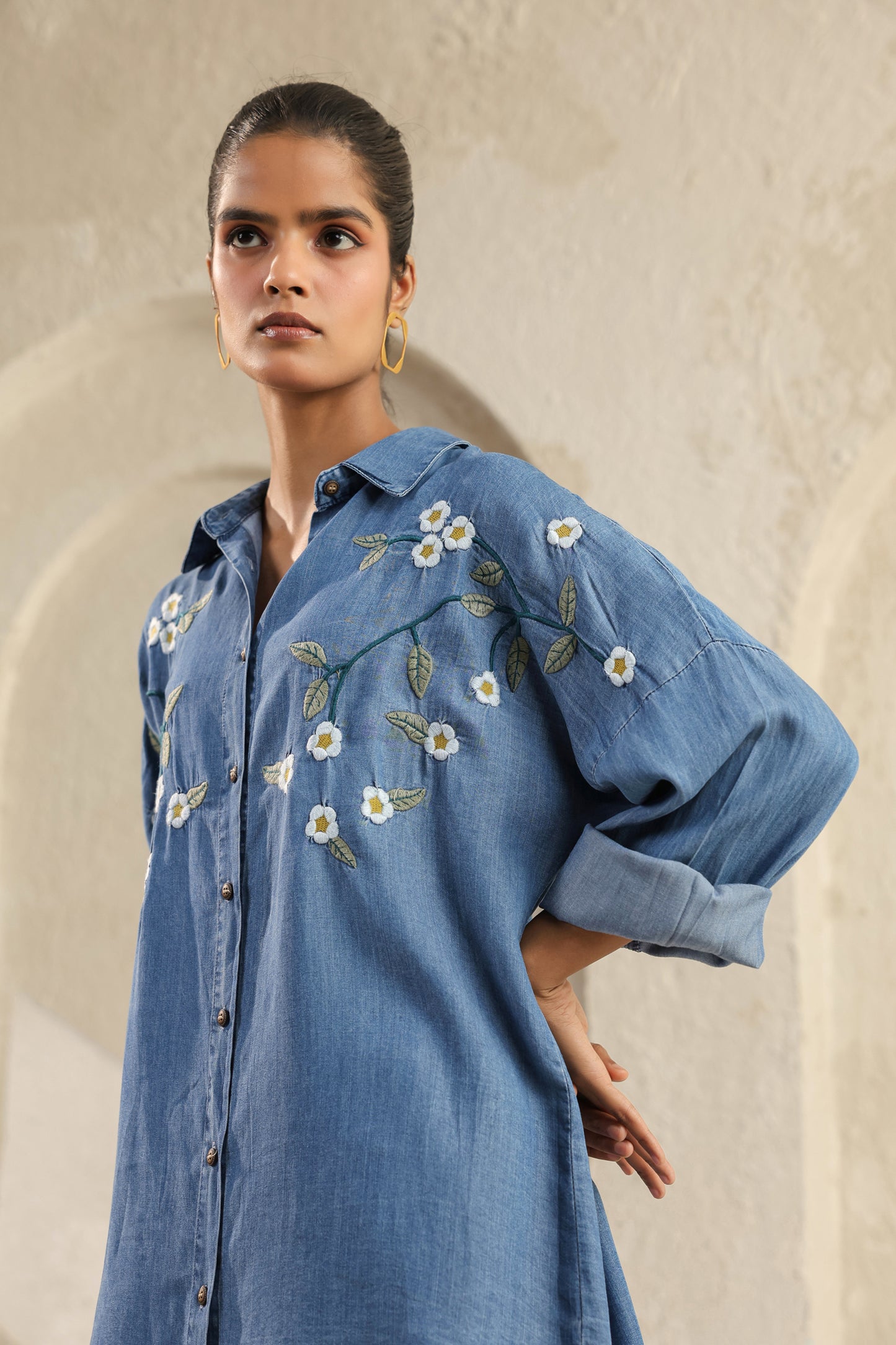 Blue Embroidered Denim Co-Ords Set