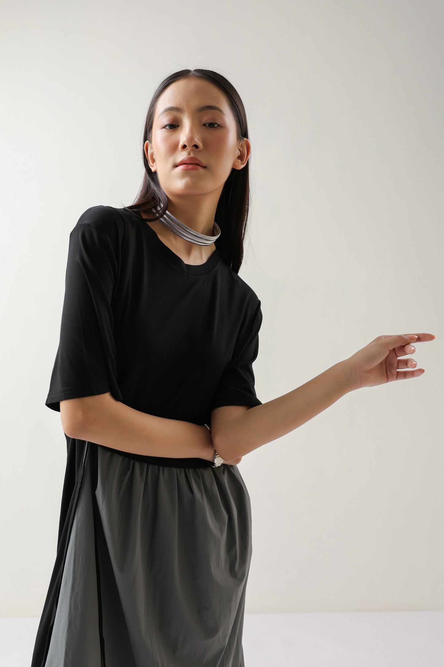 Essential Black and Grey Cotton Knit Midi Dress