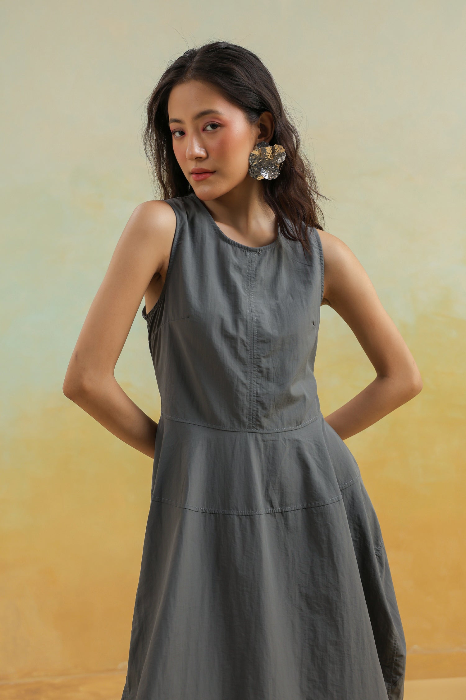 The Cloudline Sleeveless Cotton Dress Grey Minimal Mood The Cloudline Sleeveless Cotton Dress Grey Minimal Mood