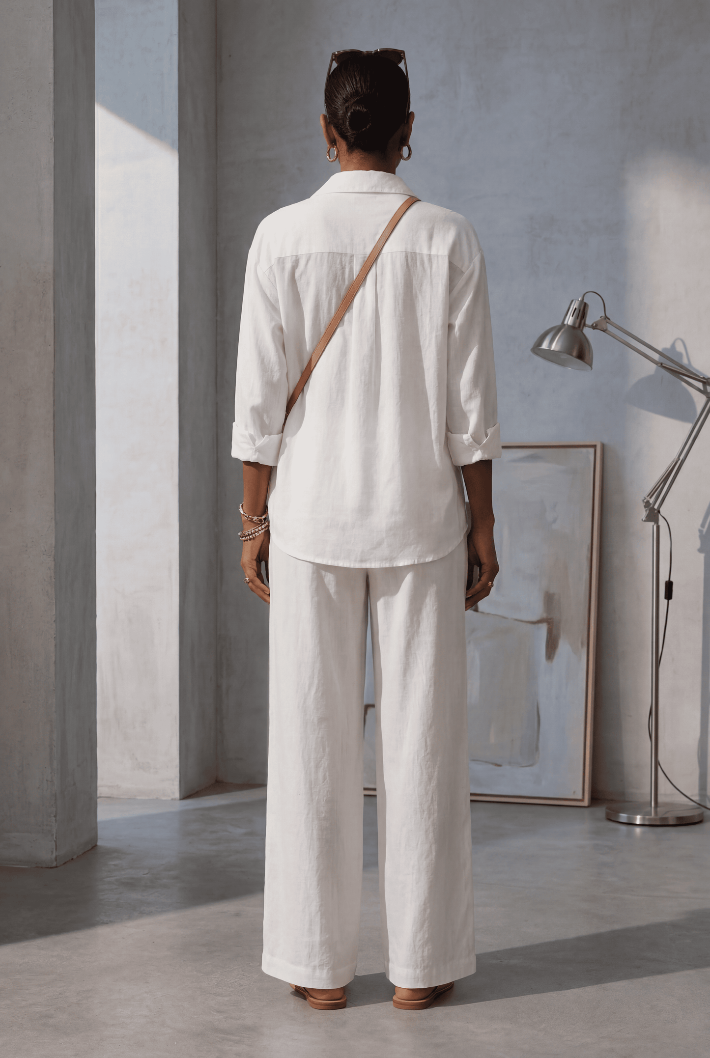 White Embroidered Denim Shirt & Relaxed-Fit Pant Co-Ord Set
