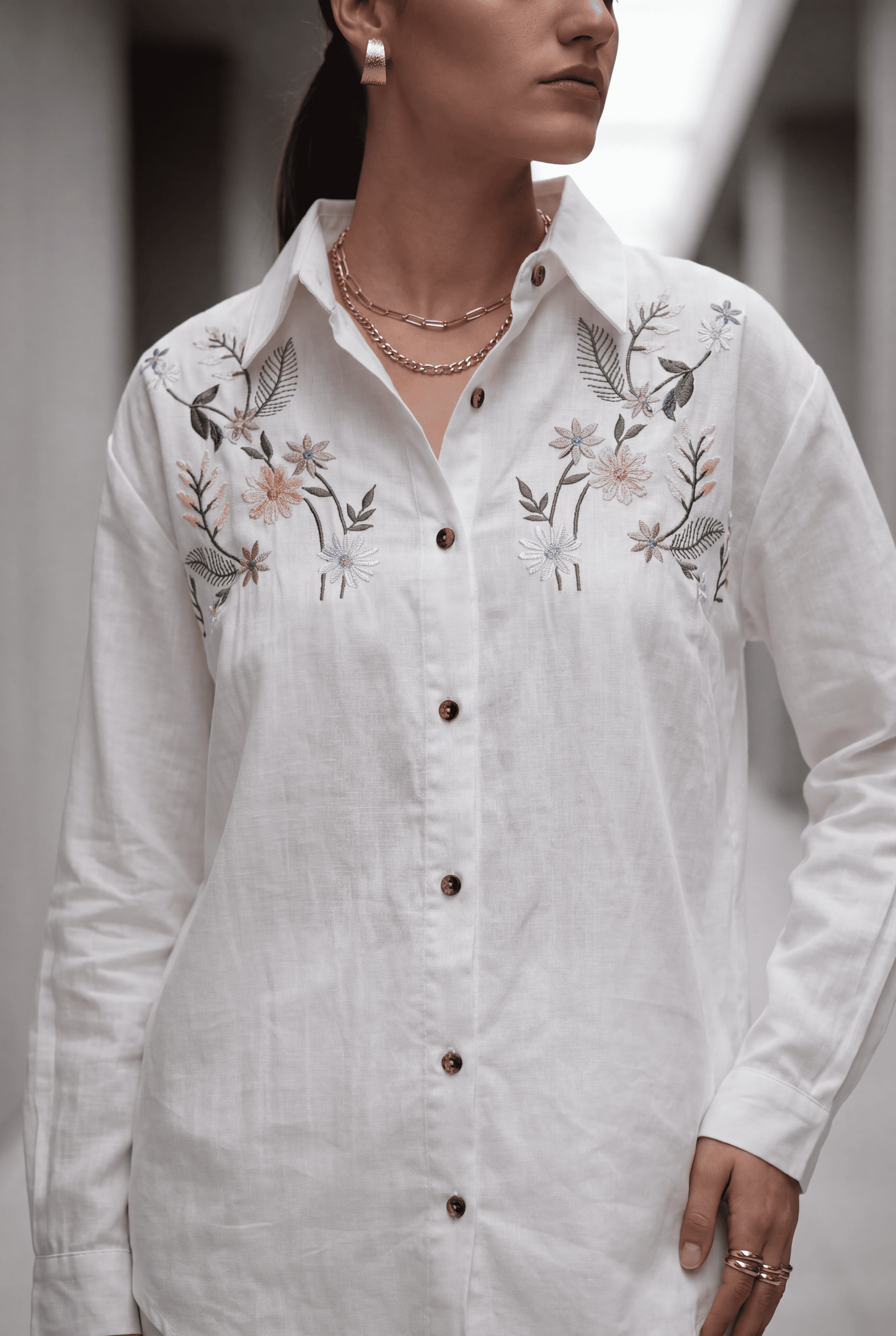 White Embroidered Denim Shirt & Wide-Leg Pant Co-Ord Set