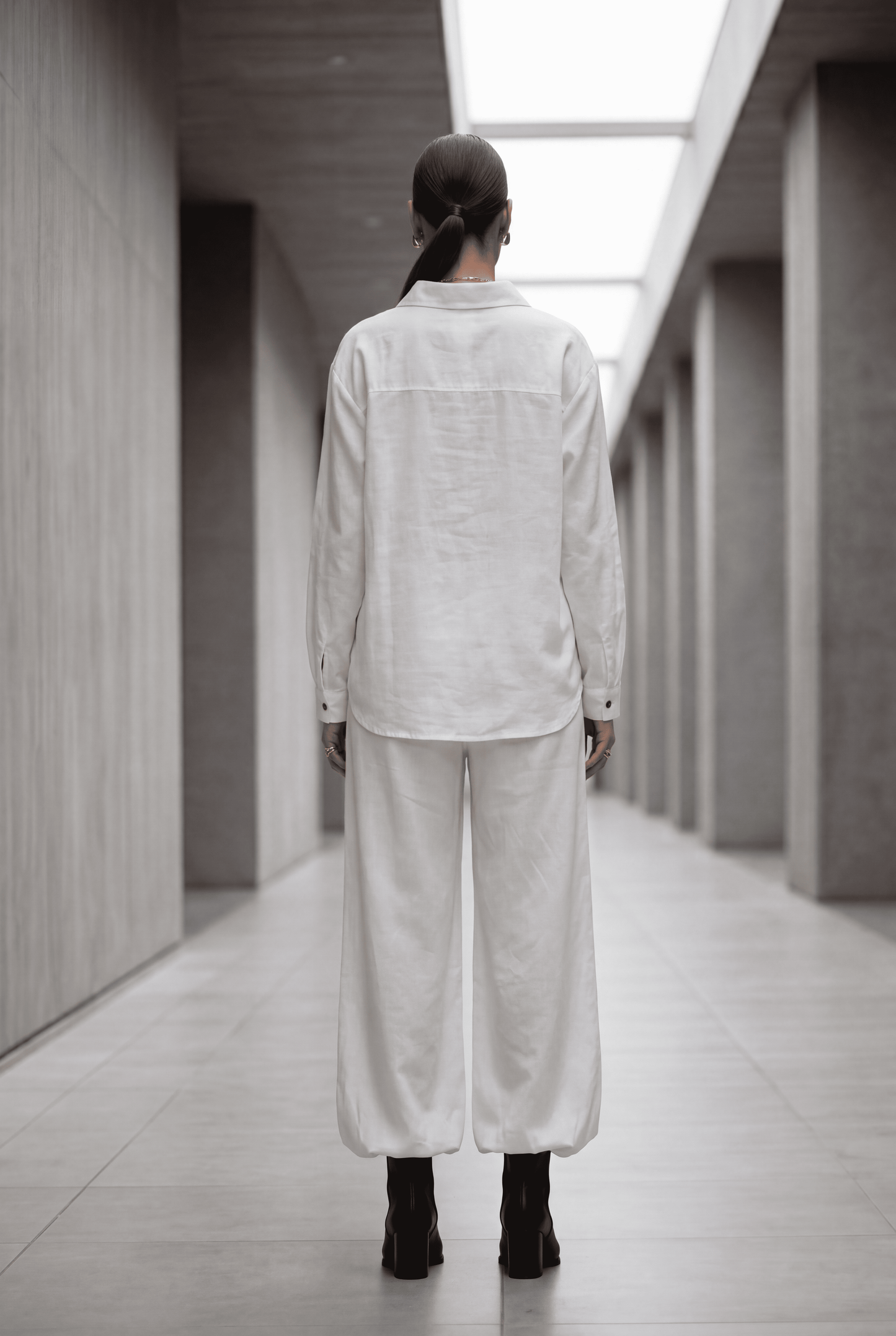 White Embroidered Denim Shirt & Wide-Leg Pant Co-Ord Set